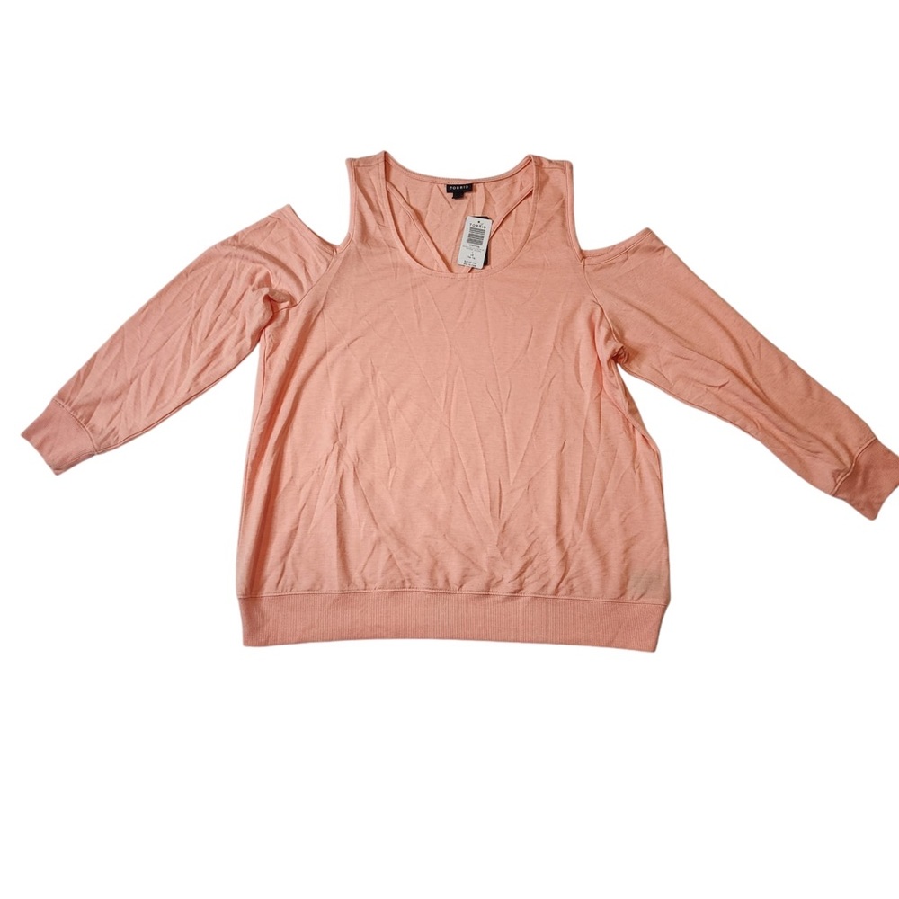 Torrid Womens 1/1X 14-16 Cold Shoulder Top L/S Shirt Scoop Neck Peach NWT